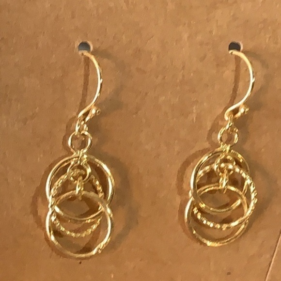 💐5/25 2 pair delicate dangle drop crystal gold tone circle earrings - Picture 4 of 9
